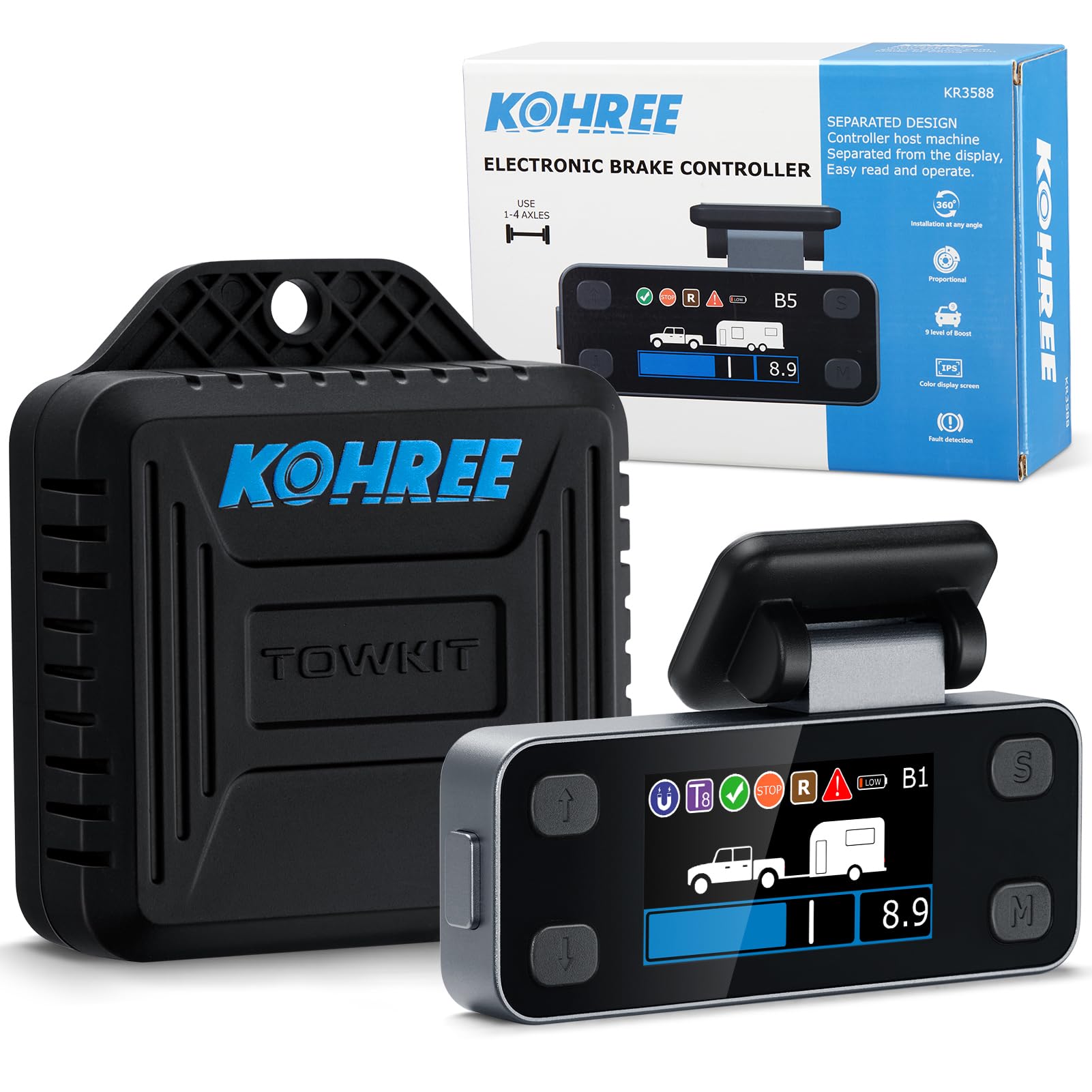 Photo 1 of Kohree Upgraded Trailer Brake Controller Kit, Split Design, LCD Screen, Smart Chip, Proportional Braking, Electric Brake Controller for Trailers with 1-4 Axles