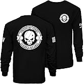 Dion Wear Divided We Fall Long Sleeve T-Shirt - Skull Emblem Graphic Shirt for Men - 100% Cotton Crew Neck Tee