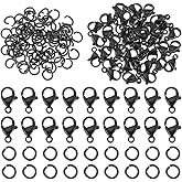 PH PandaHall 120pcs 304 Stainless Steel Lobster Claw Clasps with Open Jump Rings, 40pcs 9x6mm Black Jewelry Clasps 80pcs 5mm O Rings Bracelet Closure Clasp Findings for Jewelry Necklace Craft Making
