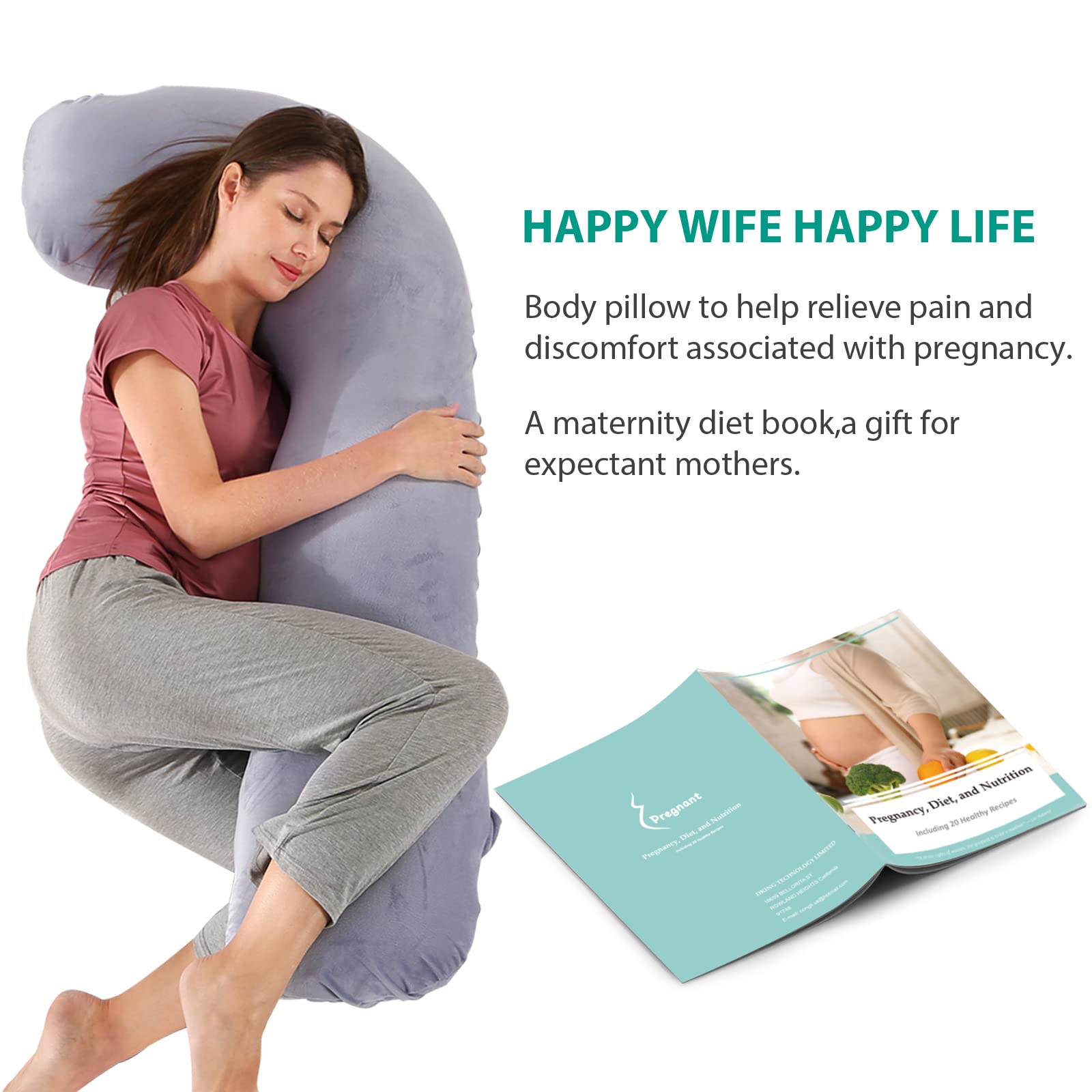BATTOP Pregnancy Pillows for Sleeping,Pregnancy Must Haves Maternity Body Pillow with Cooling Washable Cover,New Mom Gifts for Women,Support for Back,HIPS,Legs,Belly for Pregnant Women(Dark Grey)