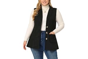 Agnes Orinda Plus Size Utility Vest for Women Lapel Sleeveless Lightweight Casual Suede Vests Jacket
