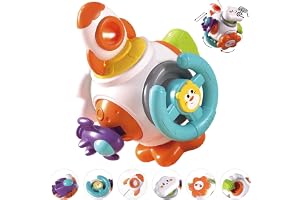 Brinquedo Sensorial Montessori para Bebê 6M+, 6 Atividades, Sem Pilhas | ABS resistente • 14,5 × 13 × 12 cm • 6 formas de brincar • sem pilhas • compacto para mãos pequenas e passeios