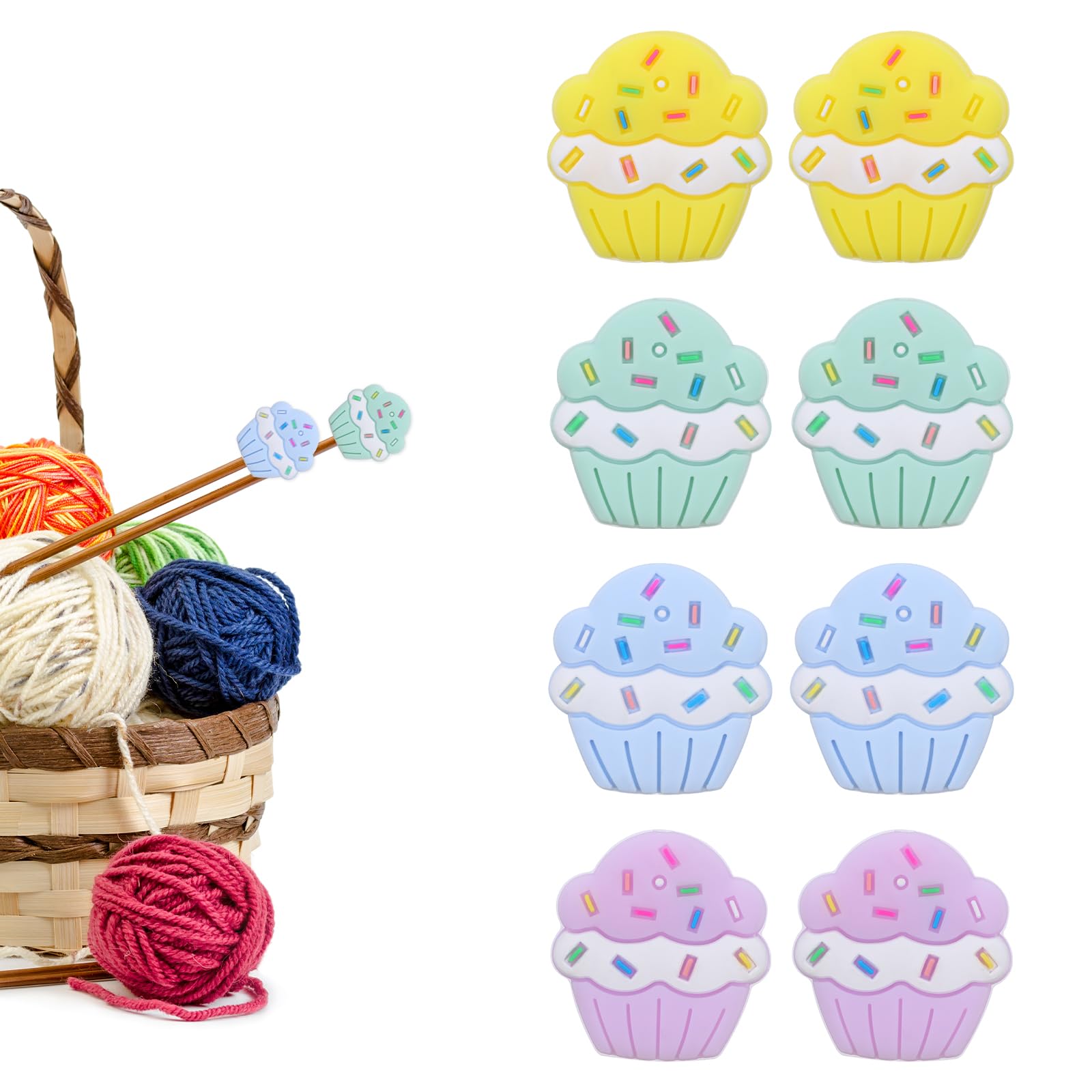 Lnngub 8 Pcs Knitting Needle Stoppers,Cake Knitting Needle Point Protectors Silicone Knitting Needles Colorful Stitch Stoppers for Knitting Needles Beginners Knitting Craft DIY Knitting Accessories