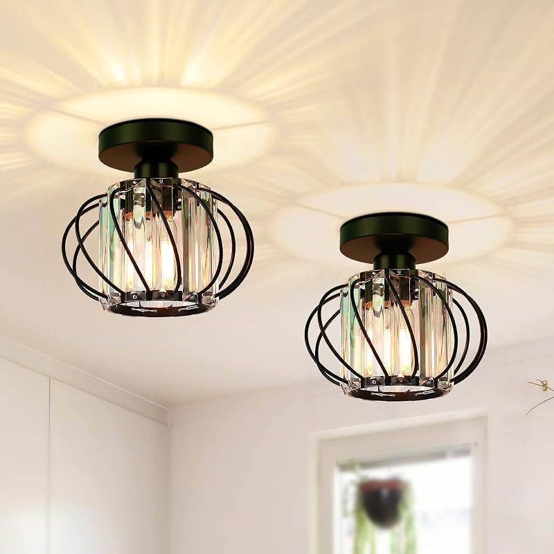 FRIDEKO HOME Modern Crystal Ceiling Light Fixture Industrial 2 Pack Black