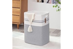 COMFY-HOMI Laundry Basket, Hamper for Laundry with Handles, Square Tall Cotton Rope Basket, Clothes Hamper-Blanket Basket Living Room, Large Gift Baby Basket for Toys, Clothes, Towels-16x13x22in-Gray