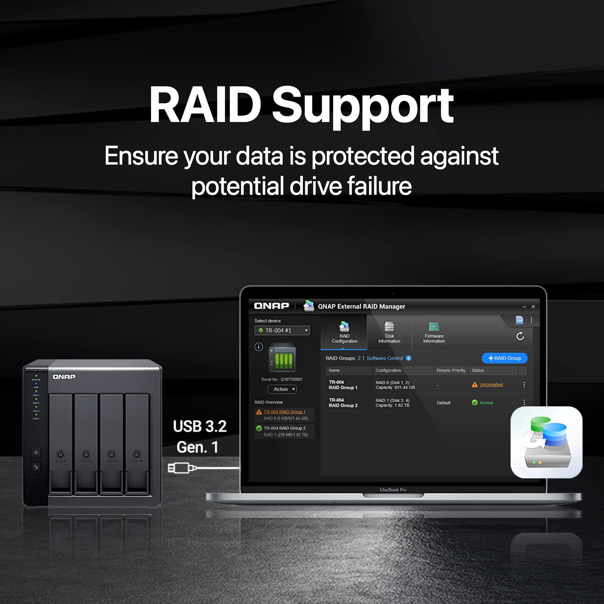 QNAP 4 Bay DAS (USB Type-C) with 12TB Storage Capacity, Preconfigured RAID 5 Seagate IronWolf HDD Bundle (TR-004-44ST-US)