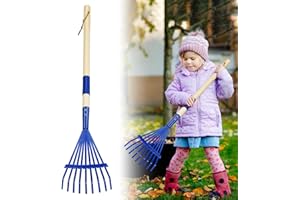 ACOSTOP Kids Friendly Rakes for Leaves - 28" Child Size Small Rake with Durable Metal Head & Hardwood Handle, Real Lawn Garden Yard Tools for 3+ Years Kids Enjoy Helping Work Gifts (Blue)
