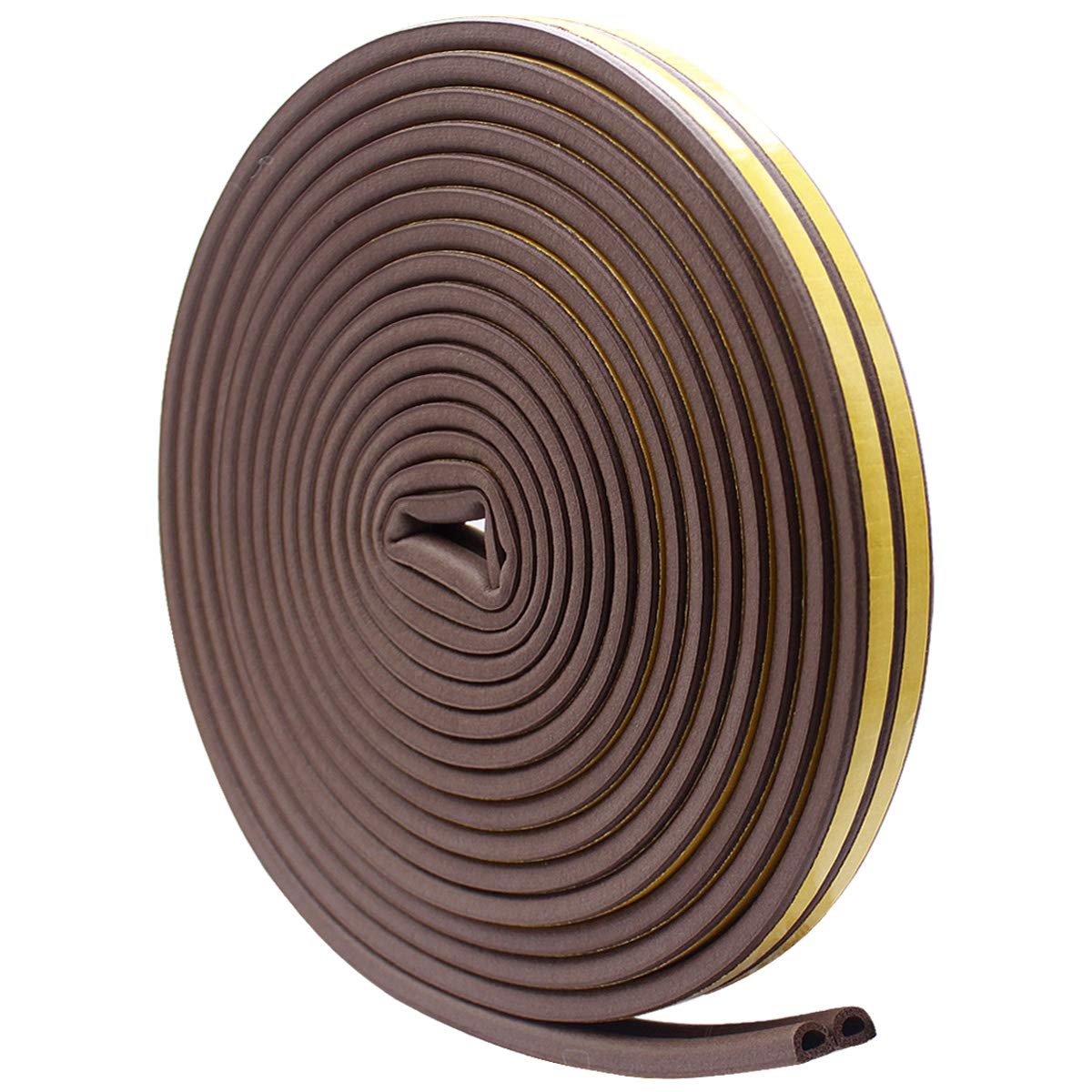 Dokpav Door Window Draught Excluder Tape Foam Weather Stripping Seal Strip for Doors and Windows Adhesive Rubber Soundproofing Weatherstrip Draft Stopper D Type 9mm x 2mm Total 12M Brown