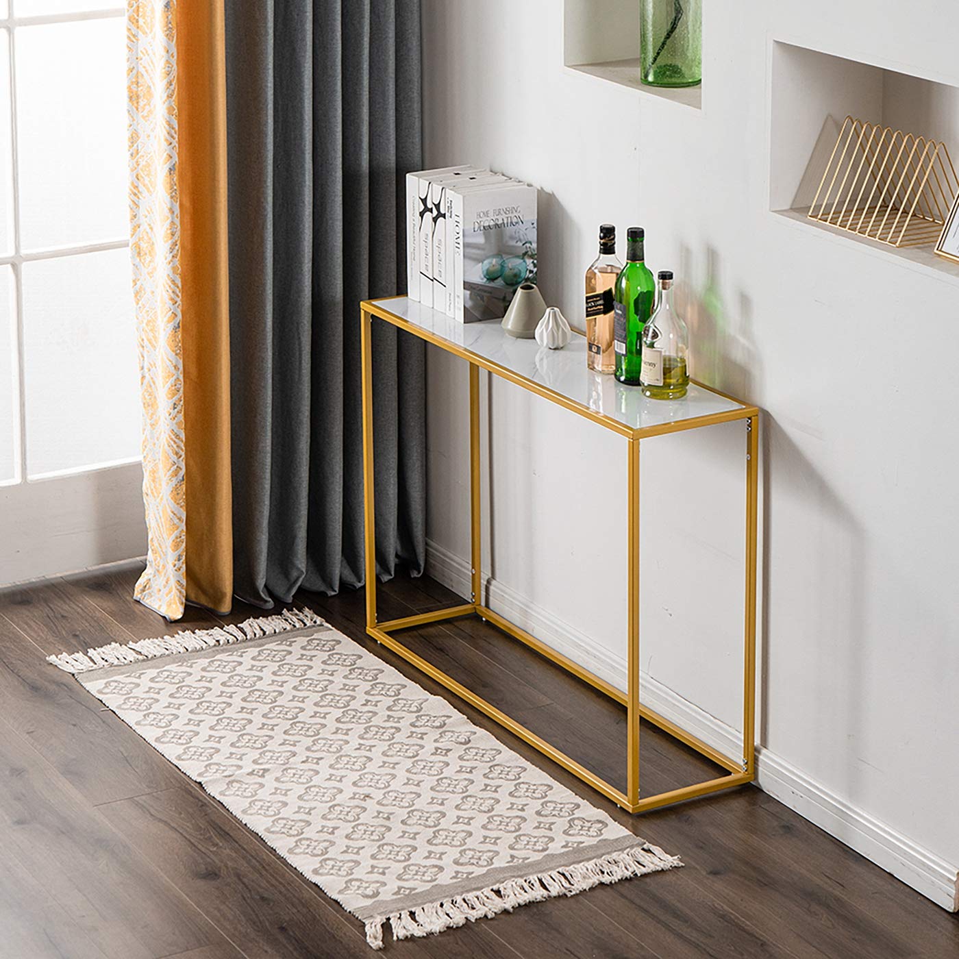 Gynsseh Console Table, Faux Marble Sofa Table Minimalist Rectangle Porch Table Side Table End Table for Living Room, Corridor, Entrance Hall Furniture with Metal Frame and Marble Finish (White Marble)