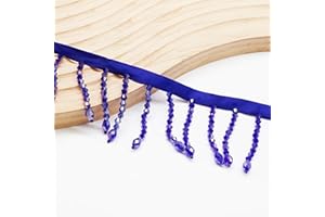 KEHUADIY 2 Yard Rhinestone Ribbon Tassel Irregular Rhinestone Fringe Tassel Crystal Beaded Fringe Trim Sewing Beaded Fringe for Curtain Lampshades and DIY Clothing Wedding Decoration (Dark Blue)