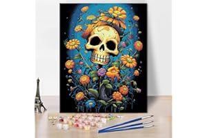 REBOTIPY Skull Paint by Numbers Kit for Adults, DIY Flowers Oil Paint by Numbers on Canvas Skull Sunflower Acrylic Drawing Paintwork Art Crafts, Abstract Style Easy Paint by Numbers Kit 16x20 Inch (Frameless)