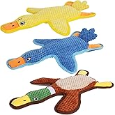 Eneston Dog Toys 3-Pack Cute Duck Shapes Puppy Toys No-Stuffing Squeaky and Crinkle Interactive Dog Chew Toy for Small to Large Breeds