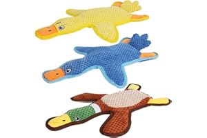 Eneston Dog Toys 3-Pack Cute Duck Shapes Puppy Toys No-Stuffing Squeaky and Crinkle Interactive Dog Chew Toy for Small to Large Breeds