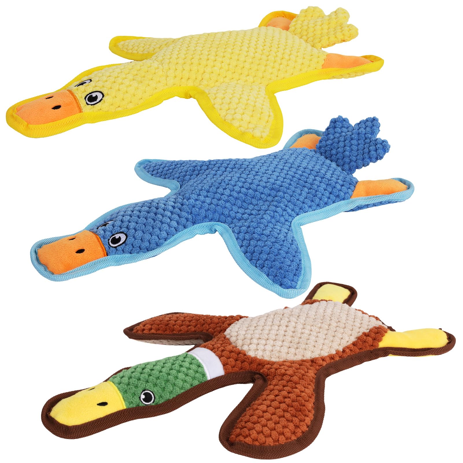 Photo 1 of Dog Toys 3-Pack Cute Duck Shapes Puppy Toys No-Stuffing Squeaky and Crinkle Interactive Dog Chew Toy for Small to Large Breeds