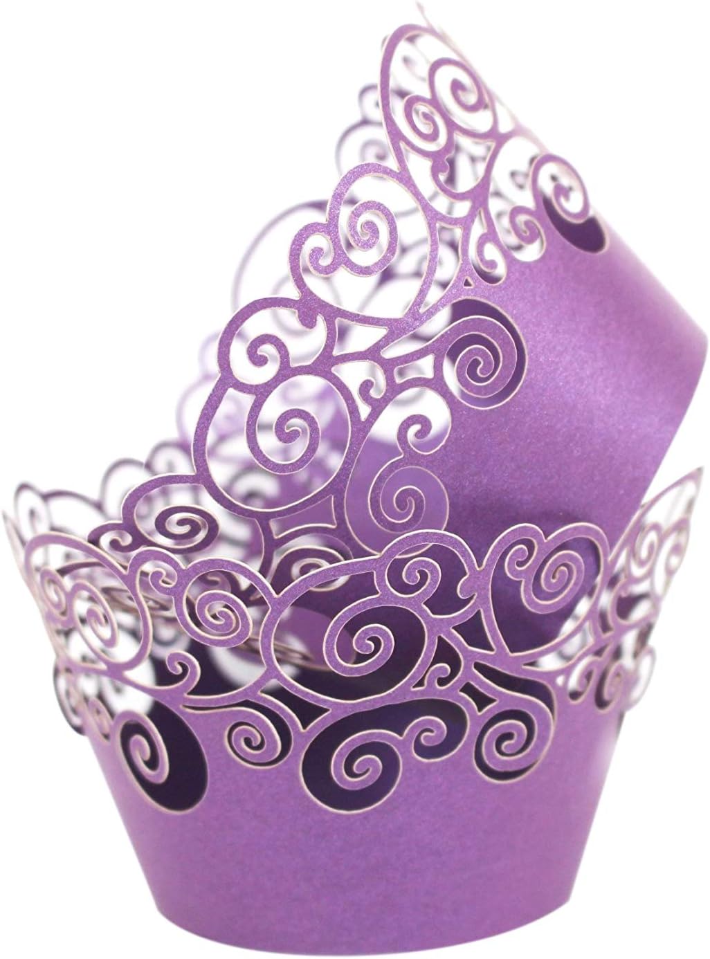 KPOSIYA Cupcake Wrappers 60 Filigree Artistic Bake Cake Paper Cups Little Vine Lace Laser Cut Liner Baking Cup Muffin Case Trays Wedding Party Birthday Decoration (purple)