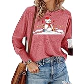 Dokotoo Women Christmas T-Shirts Crewneck Long Sleeve Tops for Women Trendy 2024 Oversized Fashion Loose Shirts Basic Tee