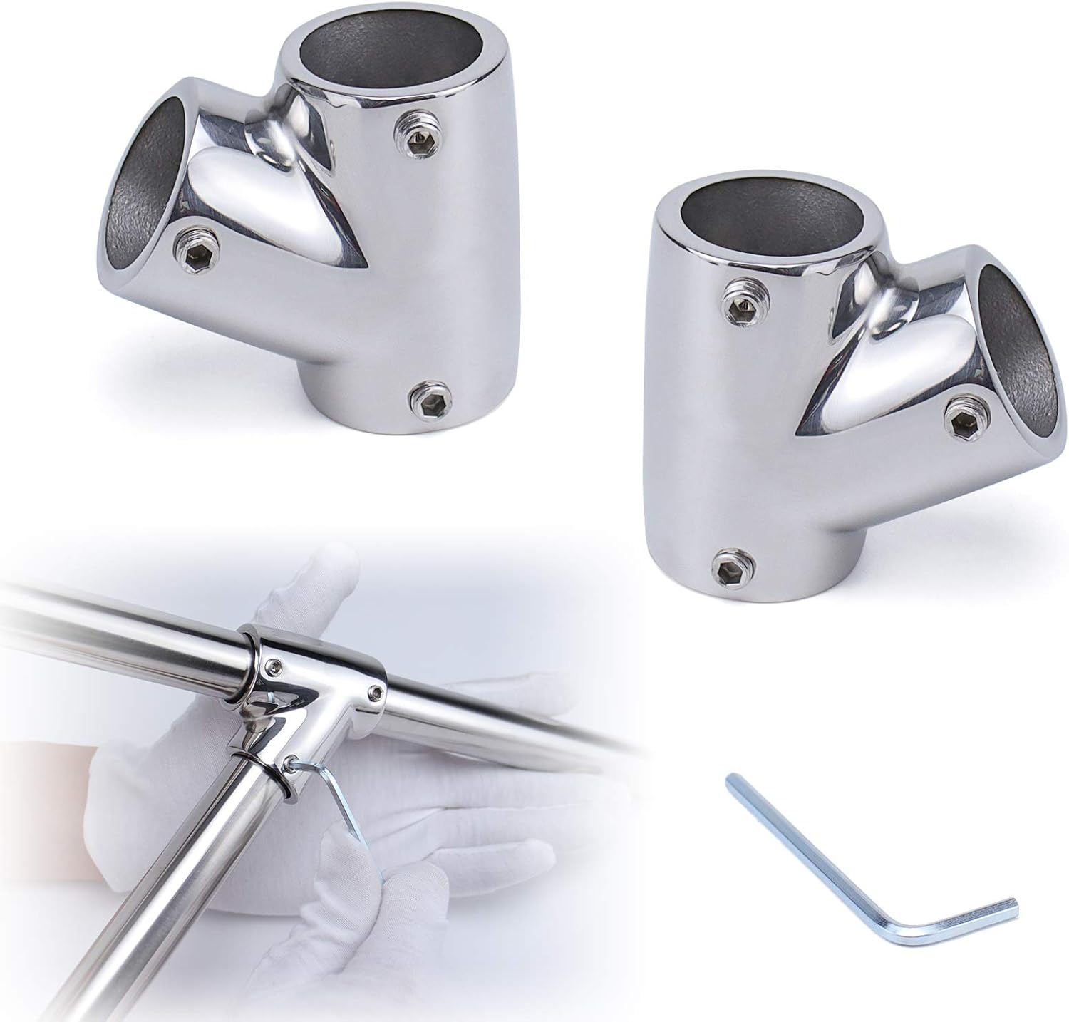 Muzata 60° T/Tee Connector Hand Rail Fittings Left& Right 3-Ways for 7/8'' Tube 316 Marine Grade Stainless Steel Heavy Duty Boat Hardware 2 Pack BH11 : Sports & Outdoors