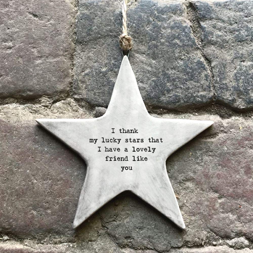 East of India Rustic Porcelain Hanging Star - Lucky Stars