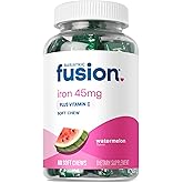 Bariatric Fusion Iron Supplement for Women Anemia | Chewable Iron with Vitamin C | Watermelon Flavored Soft Chew | Gentle on Stomach Ferrous Fumarate for Women and Men | Gluten Free | 60 Count