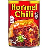 HORMEL Chili | Hot Chili No Beans, Spicy, 15oz x1 | Canned Chili. 15g Protein / serving, High Protein Ready to Eat Meals. Perfect for Rice Bowls, Cheese Dips, Hot Dogs, Burgers