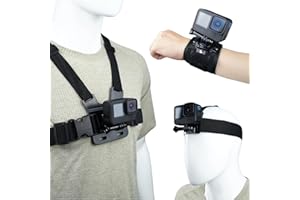 TEREBENTO Action Camera Accessories Head Strap + Chest Mount + Wrist Strap Compatible with Gopro Hero 13/12/11/10/9/8/7/6/5/Max, AKASO EK7000/Brave 4/7 LE/V50X, DJI Osmo, VEMONT/WOLFANG/Icefox/Apexcam