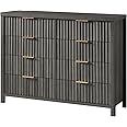 OAKHAM HOME Fluted 8 Drawer Dresser for Bedroom, Tall Wide Chest of Drawers with Storage Organizer, Mid Century Modern Closet Drawer TV Stand for Living Room Hallway (Midnight Oak)