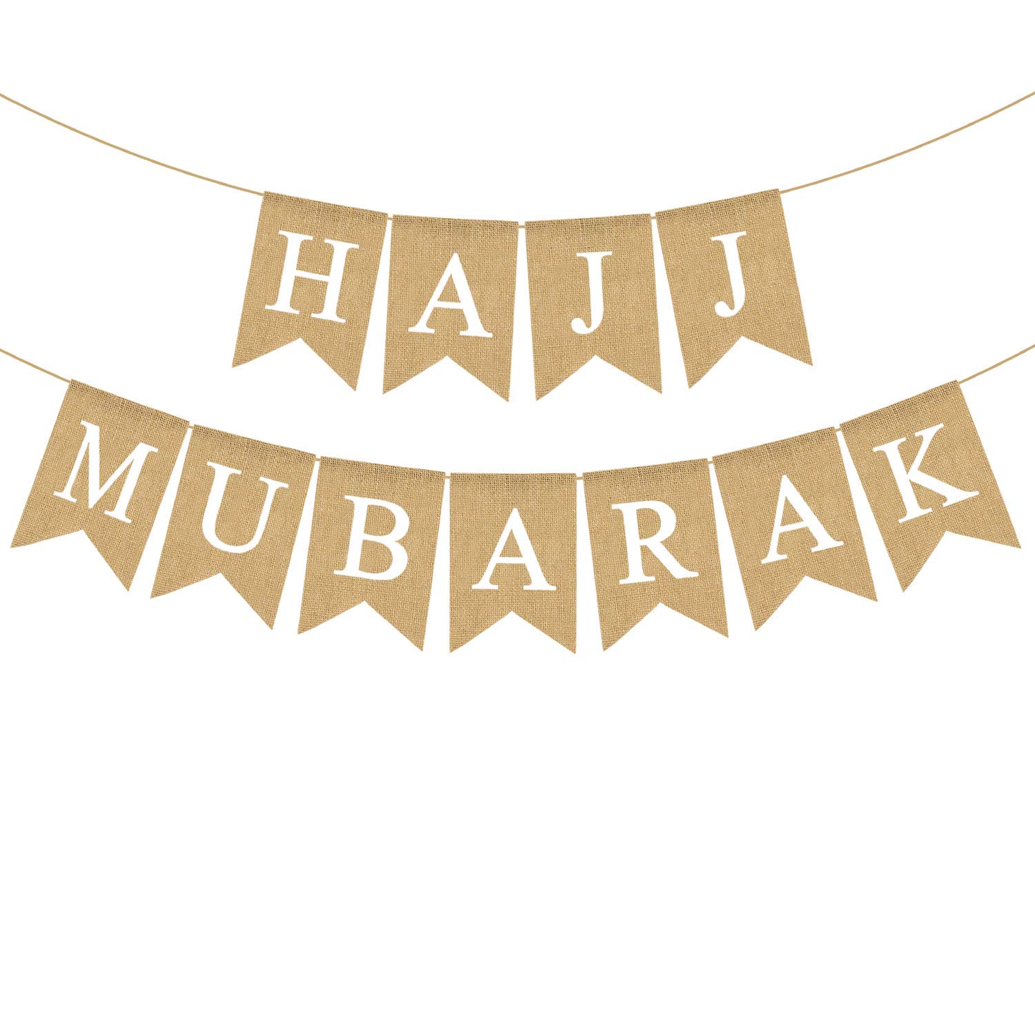 Photo 1 of Rainlemon Jute Burlap Hajj Mubarak Banner Mantel Fireplace Party Garland Decoration