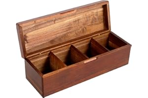 Acacia Tea Bag Organizer with Lid, Elegant Tea Packet Store Box, Sugar Packet Store Holder for Countertop, 4 Grids, 1