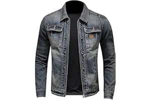 Jean Jacket for Men Slim Fit Vintage Washed Denim Jacket Coat Long Sleeve Teen Boys Hip Hop Rock Motorcycle Jackets