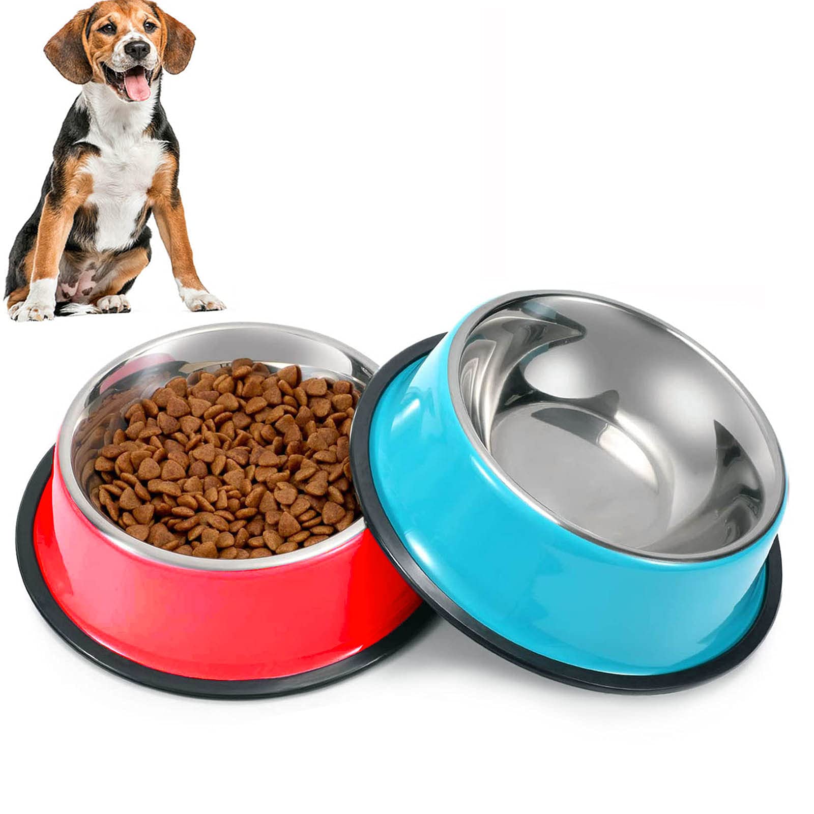 2 Pack Stainless Steel Dog Bowls, Non-Slip Dog Water Bowls / Food Bowl for Medium Dogs (22cm/580ml)