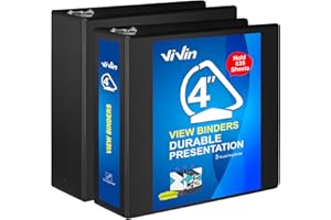 ViVin Durable 4 inch D Ring View Binder, Large 4" Slant-D Ring with 835-Sheet Capacity, Fit 8.5" x 11" Paper, 2 Pack(Black)