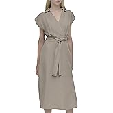 DKNY Women's Sleeveless Collared Neck Midi Dress with Removable Belt