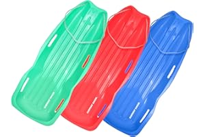 Slippery Racer Downhill Xtreme Flexible Adults and Kids Plastic Toboggan Snow Sled for up to 2 Riders with Pull Rope and Handles