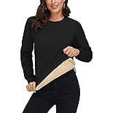 MAGCOMSEN Women's Sherpa Lined Sweatshirts Thermal Casual Crewneck Fleece Pullover Winter Warm Thick Tops