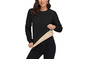 MAGCOMSEN Women's Sherpa Lined Sweatshirts Thermal Casual Crewneck Fleece Pullover Winter Warm Thick Tops