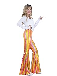 Womens Sequin Flare Pant Sparkly High Waisted Leg