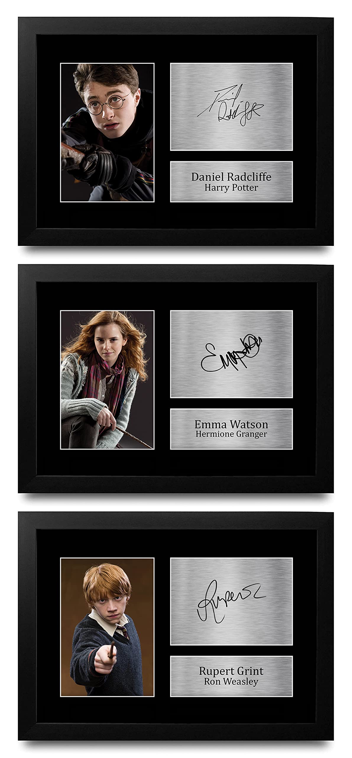 HWC Trading FR All 3 x Harry Potter Gift Signed FRAMED A4 Printed Autograph Daniel Radcliffe Emma Watson Rupert Grint Gifts Print Photo Picture Display