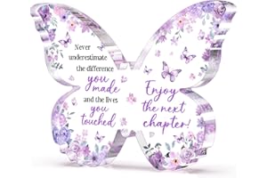 Glydein Farewell Gifts for Coworkers, 5x3.8x0.5 Inch Purple Butterfly Acrylic Plaque Decor, New Job Goodbye Going Away Leaving Retirement Graduation New Job Promotion We Will Miss You