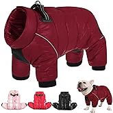 AOFITEE Dog Coat, Waterproof Dog Jacket for Winter, Warm Fullbody Dogs Snowsuit, Winter Coat for Small Dogs, Zip Up Pet Puffer Jacket Fleece Vest, Outdoor Reflective Pet Coats, Christmas Red, S