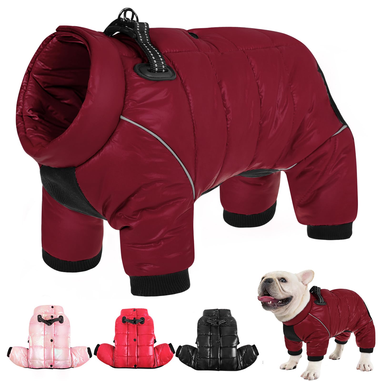 Photo 1 of AOFITEE Dog Coat, Waterproof Dog Jacket for Winter, Warm Fullbody Dogs Snowsuit, Winter Coat for Small Dogs, Zip Up Pet Puffer Jacket Fleece Vest, Outdoor Reflective Pet Coats, Christmas Red, Medium