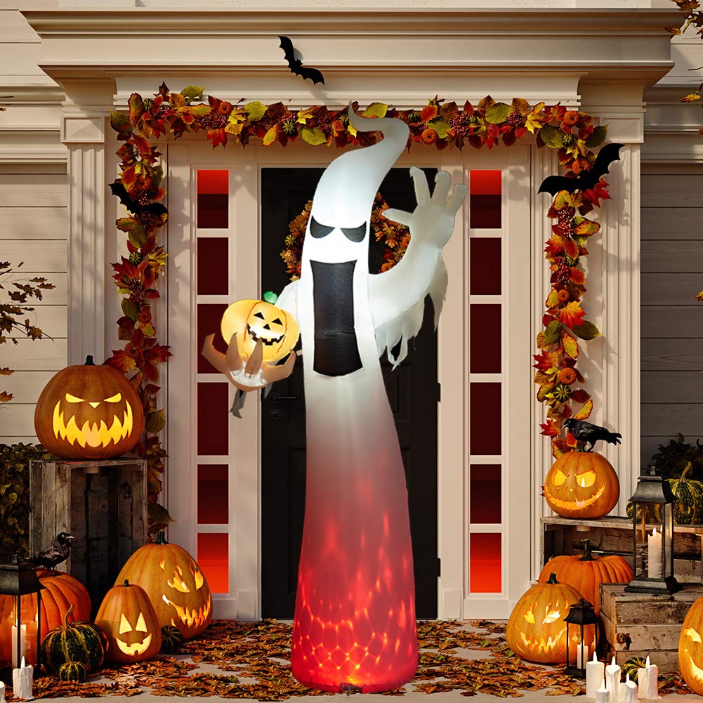 SUPERJARE 8 Ft Halloween Inflatable Ghost, Blow up Flashing Flame Decoration with LED Light, Indoor & Outdoor, Yard & Lawn Decor