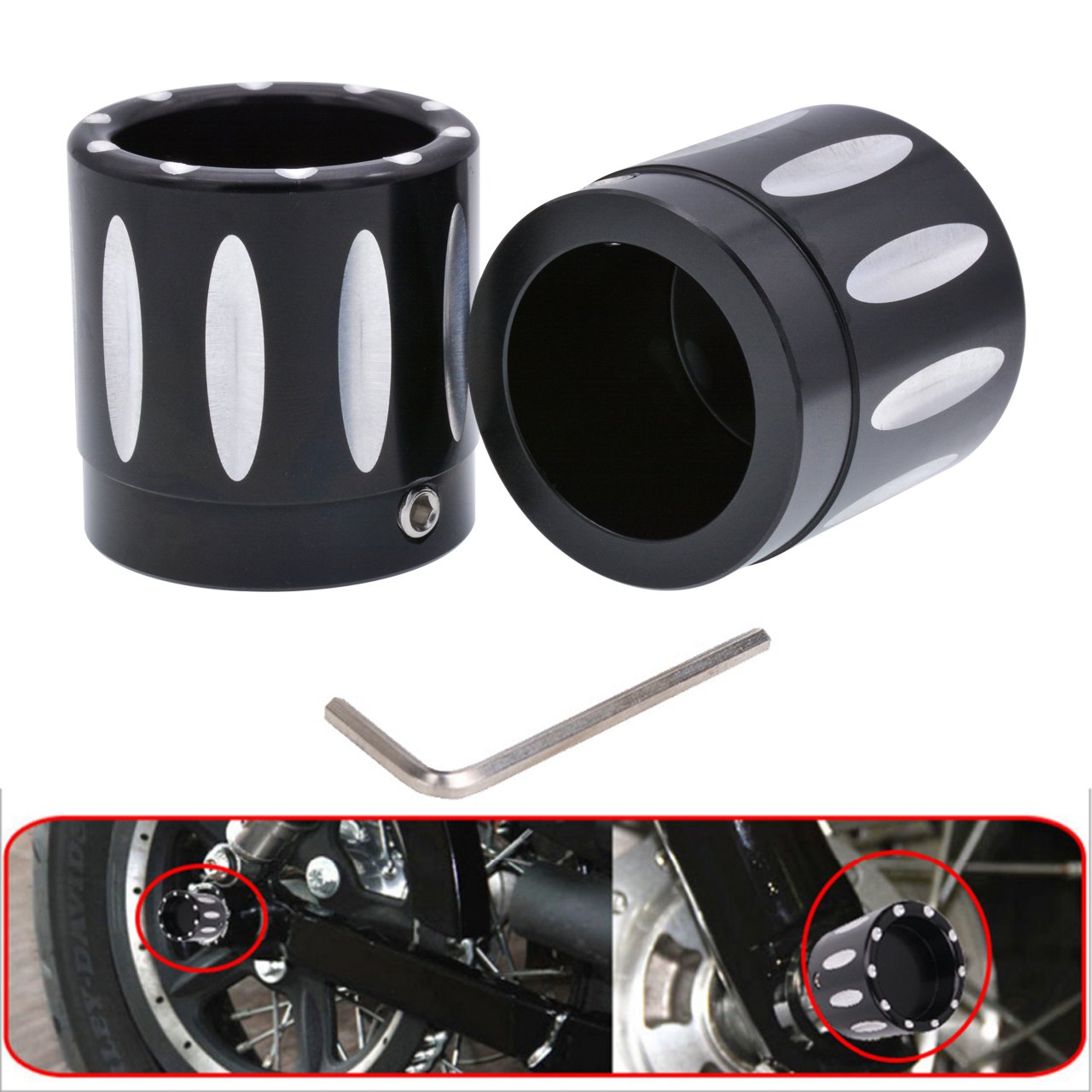 Accessories 1 Pair Black CNC Deep Edge Contrast Cut Front Axle Nut