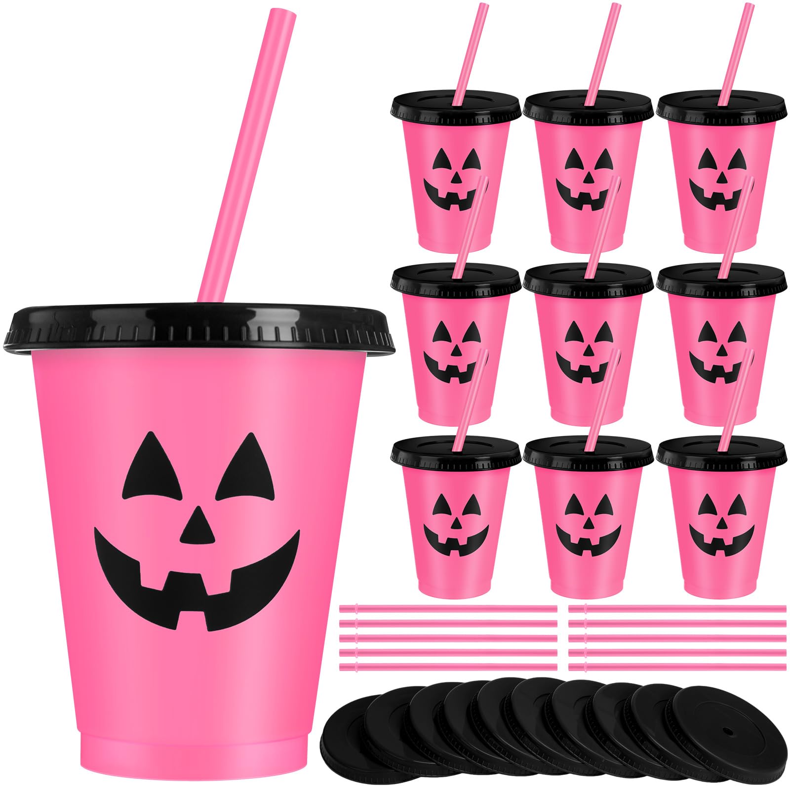 Photo 1 of ***Factory seal***

Skylety  Pcs Halloween Pink Plastic Cups with Lids and Straws 16 oz Pumpkin Jack O Lantern Cups Plastic Tumbler Women Birthday Party Halloween Party Favors Supplies for Coffee Tea Cold Drinks