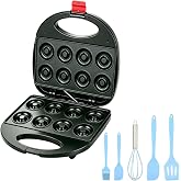 Mini Donut Maker Machine, 8-Cavity Non-Stick Doughnut Maker with Double-Sided Heating, Compact Donut Hole Maker with Silicone Baking Tools Set (Red) for Breakfast, Snacks, Desserts &amp; More, 750W