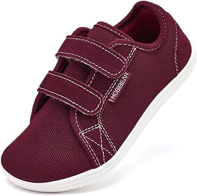 Sapatos largos para crianças descalços para rapazes e raparigas Sapatilhas minimalistas de caminhada para corrida em trilhos ao ar livre (vinho tinto, EU 30)