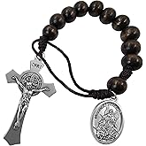 TALISMAN4U Saint Benedict Medal Crucifix One Decade Prayer Pocket Rosary 10mm Wooden Beads Open Style St Michael Medal St Christopher Tenner Rosaries Handmade Catholic Gift
