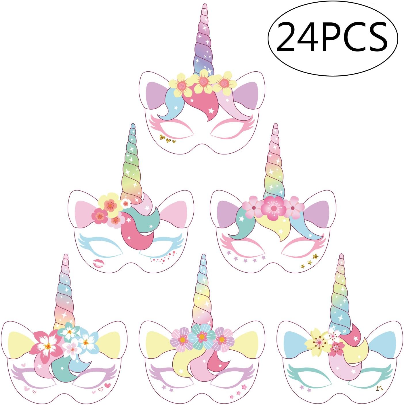 Geefuun Unicorn Paper Mask Party Favors - Rainbow Magical Birthday Supplies Decorations for Kids