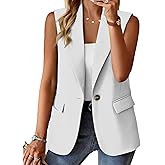 Lajuacely Women's Sleeveless Blazers Open Front Casual Blazer Vests Solid Color Lapel Single Button Lightweight Jackets Women