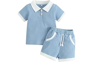 Kuriozud Newborn Baby Boy Summer Clothes Button Short Sleeve Romper Bodysuit Shorts Set Toddler Soft Waffle Outfit