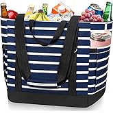 HUANLANG Soft Cooler Bag Insulated for Travel,Large Insulated Grocery Bags with Zippered Top,PEVA Collapsible Food Delivery Cooler Bag for Beach, Travel, Picnics